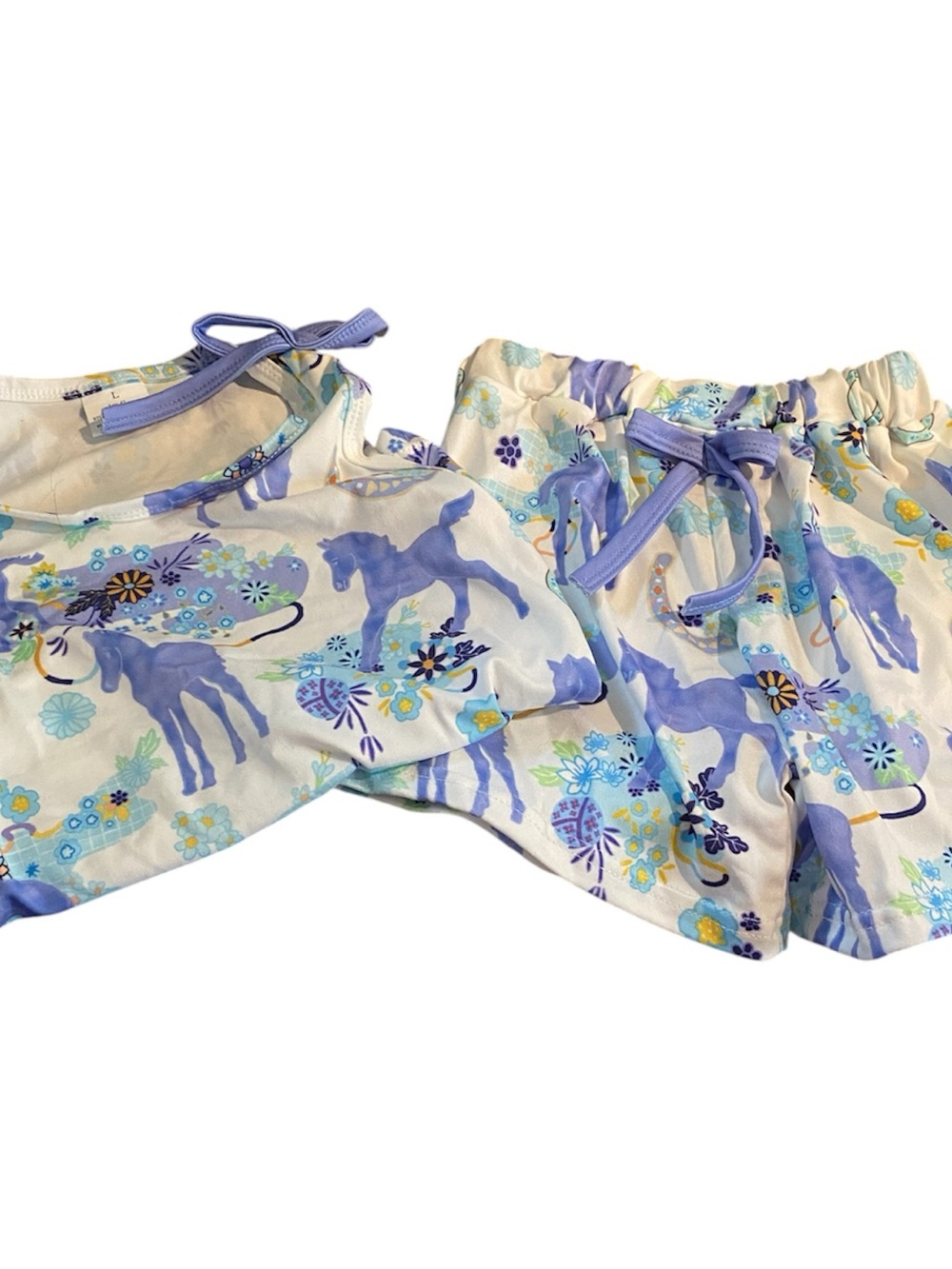 Girls Horse Print Pajama Set in Lavender and White